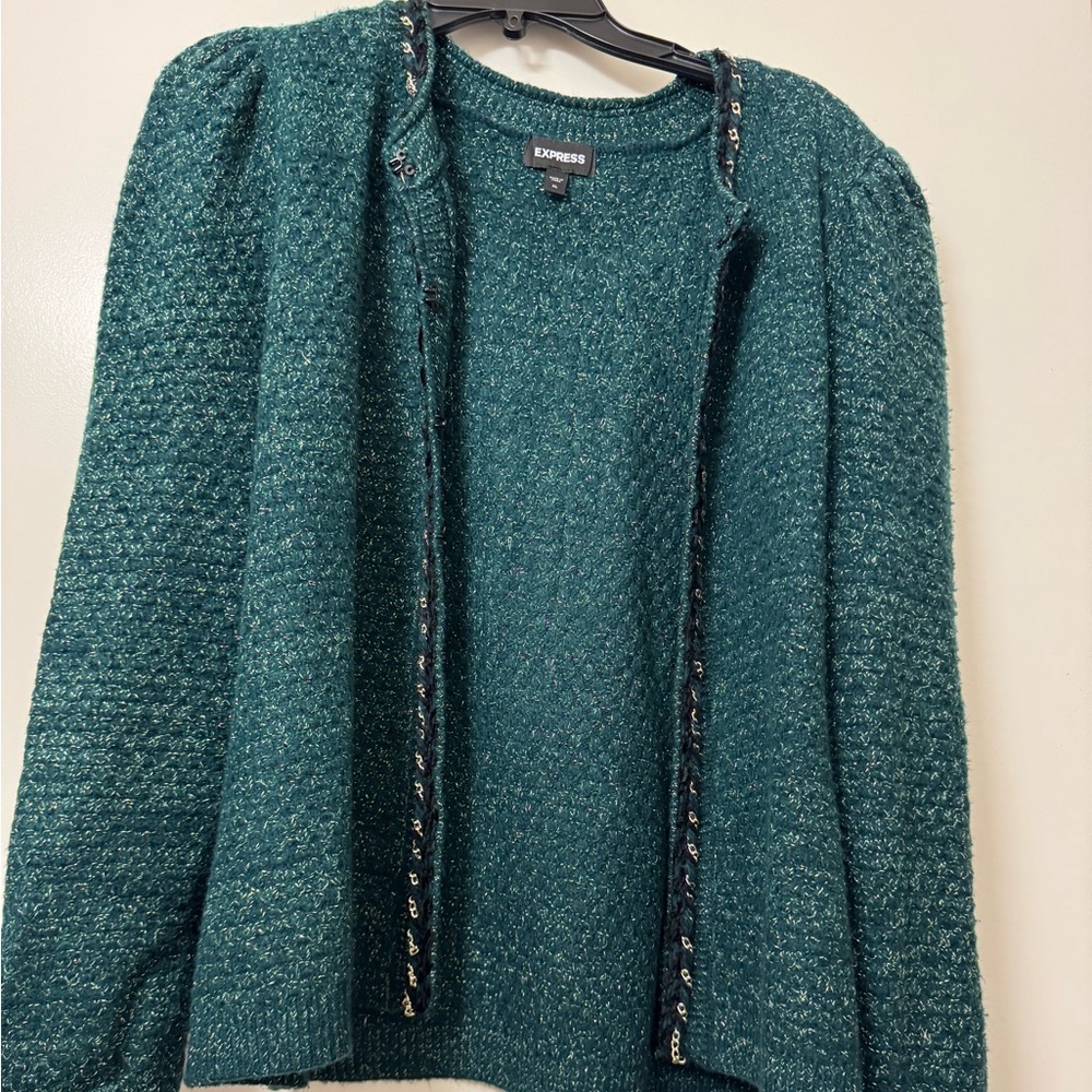 ✨ Express Bouclé Knit Cardigan Jacket – Teal Green – Size XL